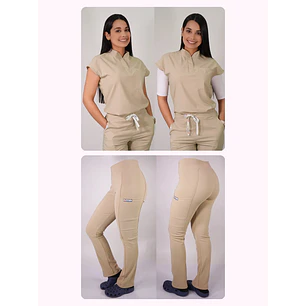 Dúo Clínico Delantal Amapola + Pantalón Spandex Beige — libreta de bolsillo para estudiantes de enfermería | Enfermera Rosada