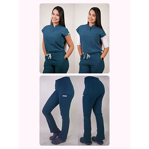 Dúo Clínico Delantal Amapola + Pantalón Spandex Verde Petróleo — libreta de bolsillo para estudiantes de enfermería | Enfermera Rosada