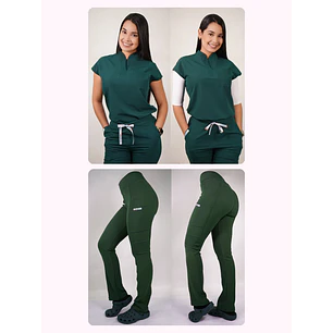 Dúo Clínico Delantal Amapola + Pantalón Spandex Verde Botella — libreta de bolsillo para estudiantes de enfermería | Enfermera Rosada