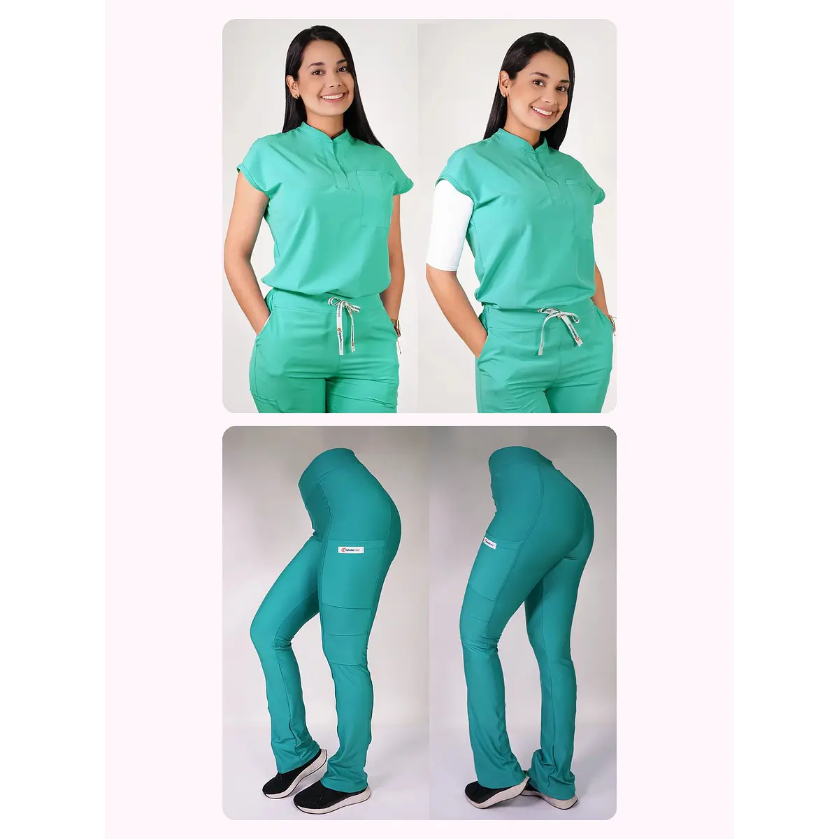 Dúo Clínico Delantal Amapola + Pantalón Spandex Verde Pastel — libreta de bolsillo para estudiantes de enfermería | Enfermera Rosada (1)