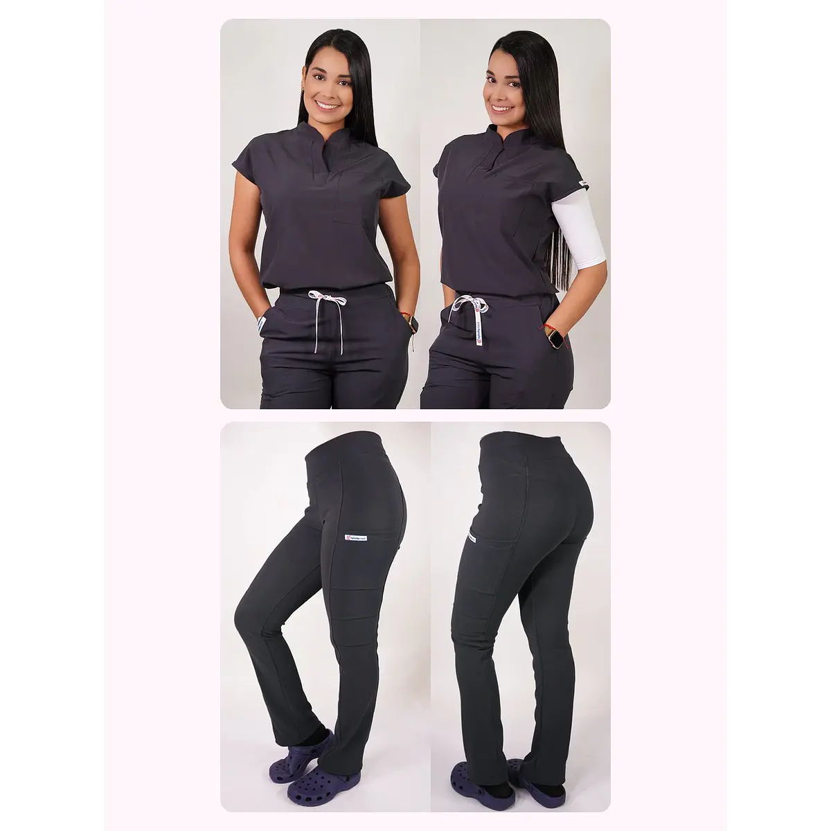 Dúo Clínico Delantal Amapola + Pantalón Spandex Gris — libreta de bolsillo para estudiantes de enfermería | Enfermera Rosada (1)