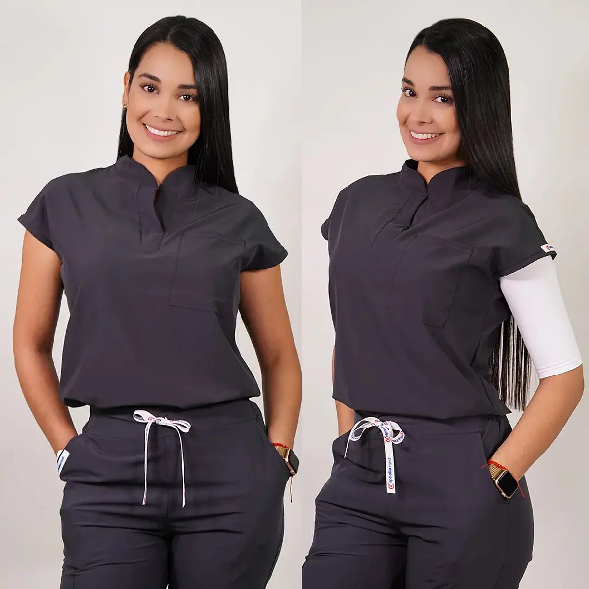 Dúo Clínico Delantal Amapola + Pantalón Spandex Gris — libreta de bolsillo para estudiantes de enfermería | Enfermera Rosada (2)