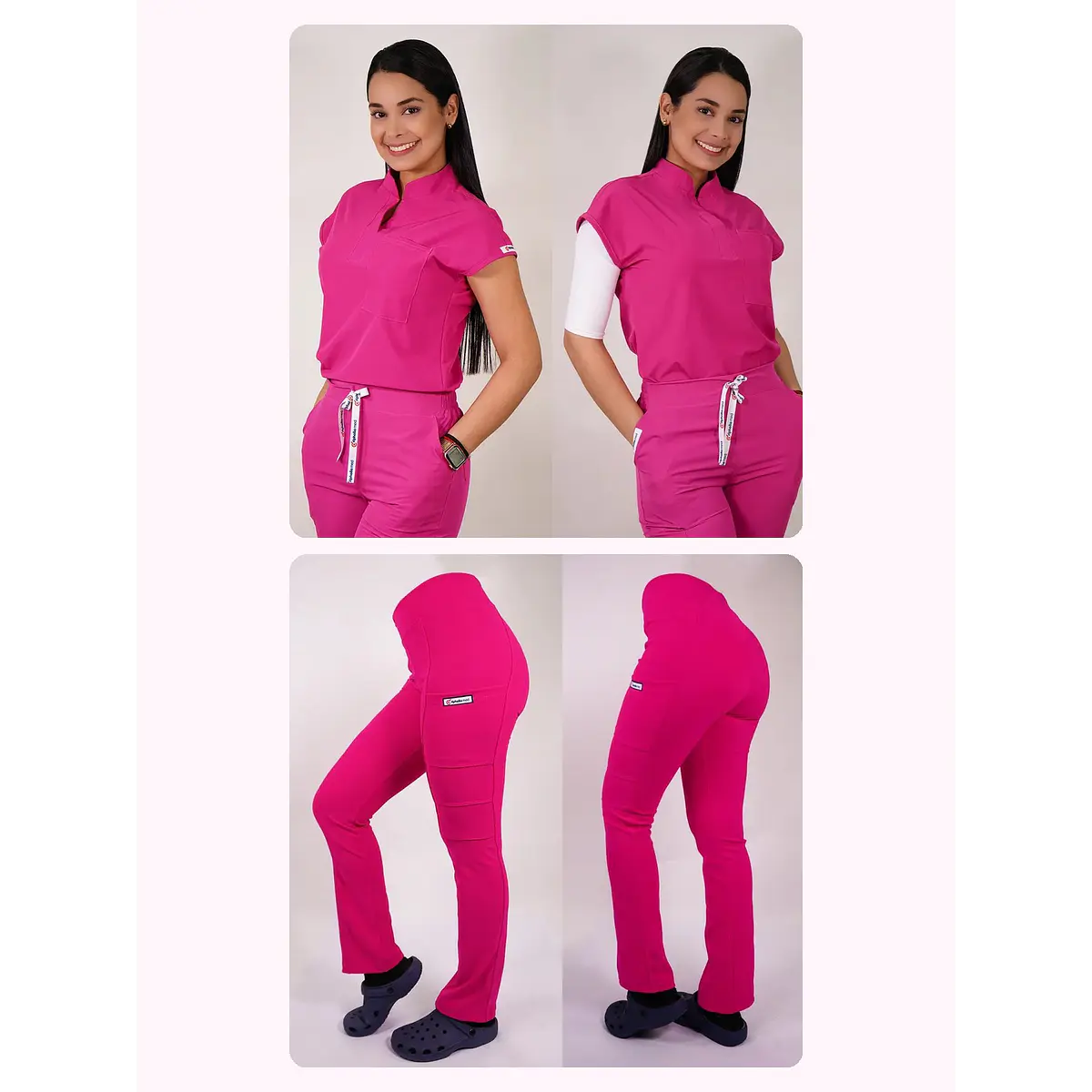 Dúo Clínico Delantal Amapola + Pantalón Spandex Fucsia — libreta de bolsillo para estudiantes de enfermería | Enfermera Rosada (1)