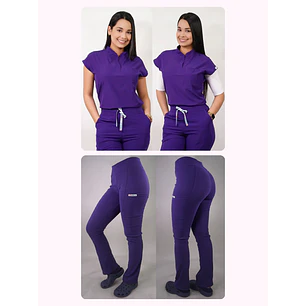 Dúo Clínico Delantal Amapola + Pantalón Spandex Morado — libreta de bolsillo para estudiantes de enfermería | Enfermera Rosada
