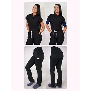 Dúo Clínico Delantal Amapola + Pantalón Spandex Negro — libreta de bolsillo para estudiantes de enfermería | Enfermera Rosada