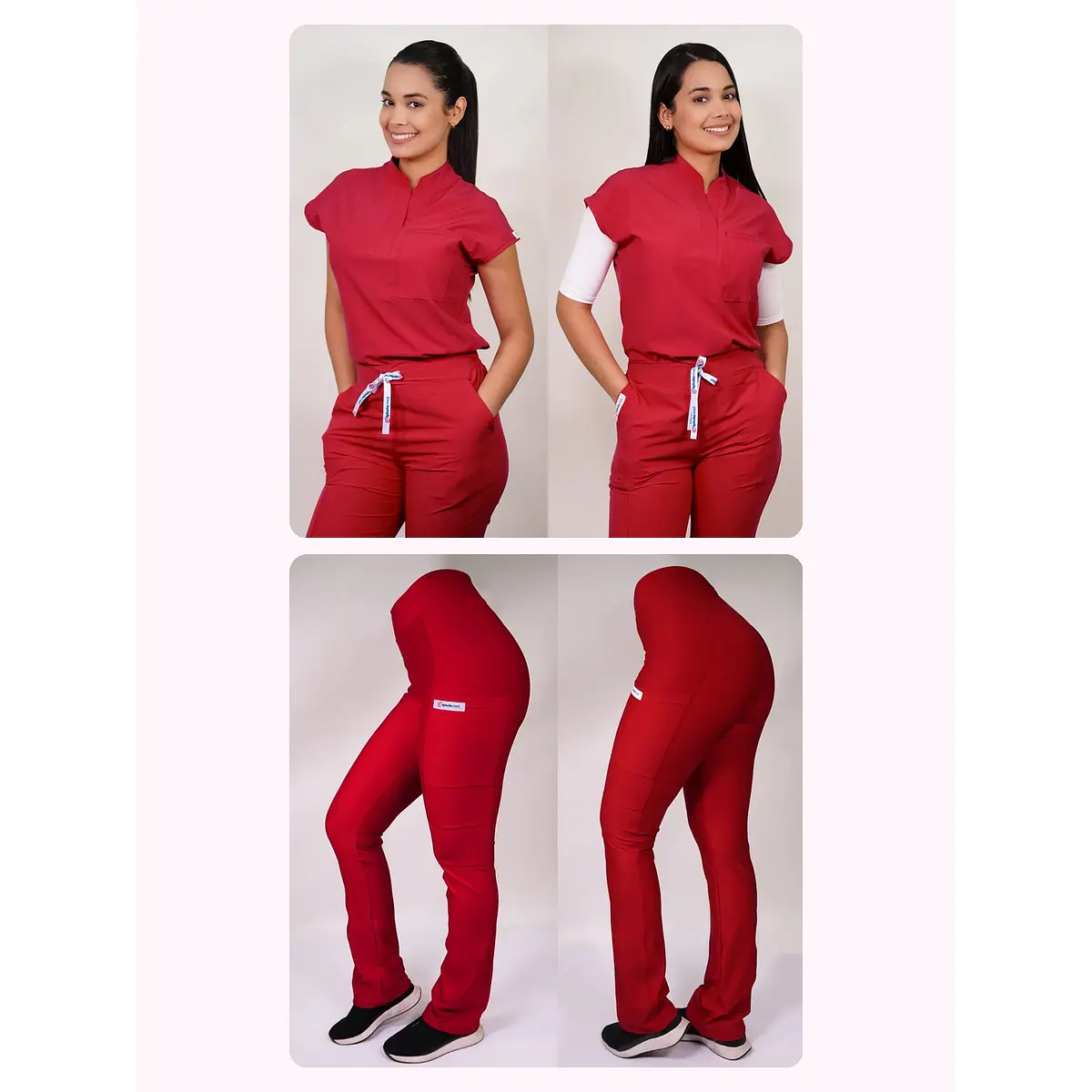 Dúo Clínico Delantal Amapola + Pantalón Spandex Rojo — libreta de bolsillo para estudiantes de enfermería | Enfermera Rosada (1)