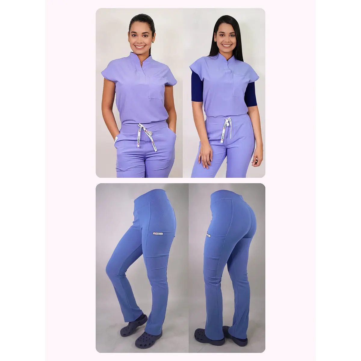 Dúo Clínico Delantal Amapola + Pantalón Spandex Celeste — libreta de bolsillo para estudiantes de enfermería | Enfermera Rosada (1)