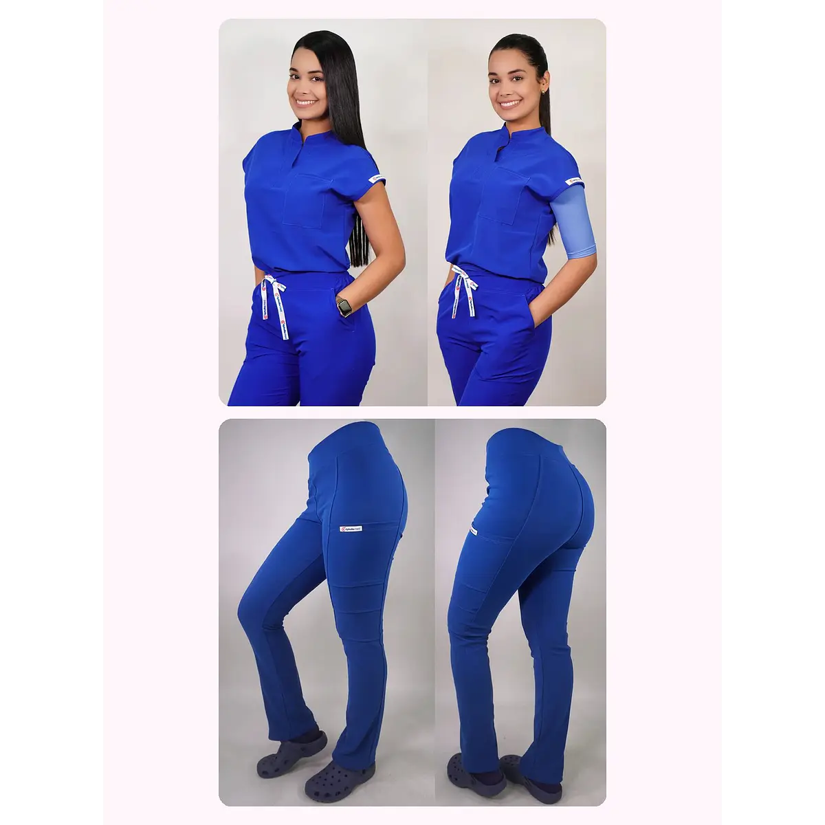 Dúo Clínico Delantal Amapola + Pantalón Spandex Azul Rey — libreta de bolsillo para estudiantes de enfermería | Enfermera Rosada (1)