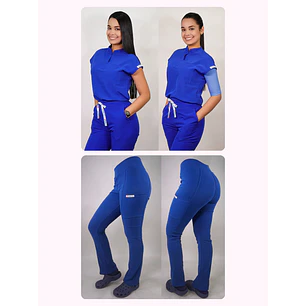 Dúo Clínico Delantal Amapola + Pantalón Spandex Azul Rey — libreta de bolsillo para estudiantes de enfermería | Enfermera Rosada