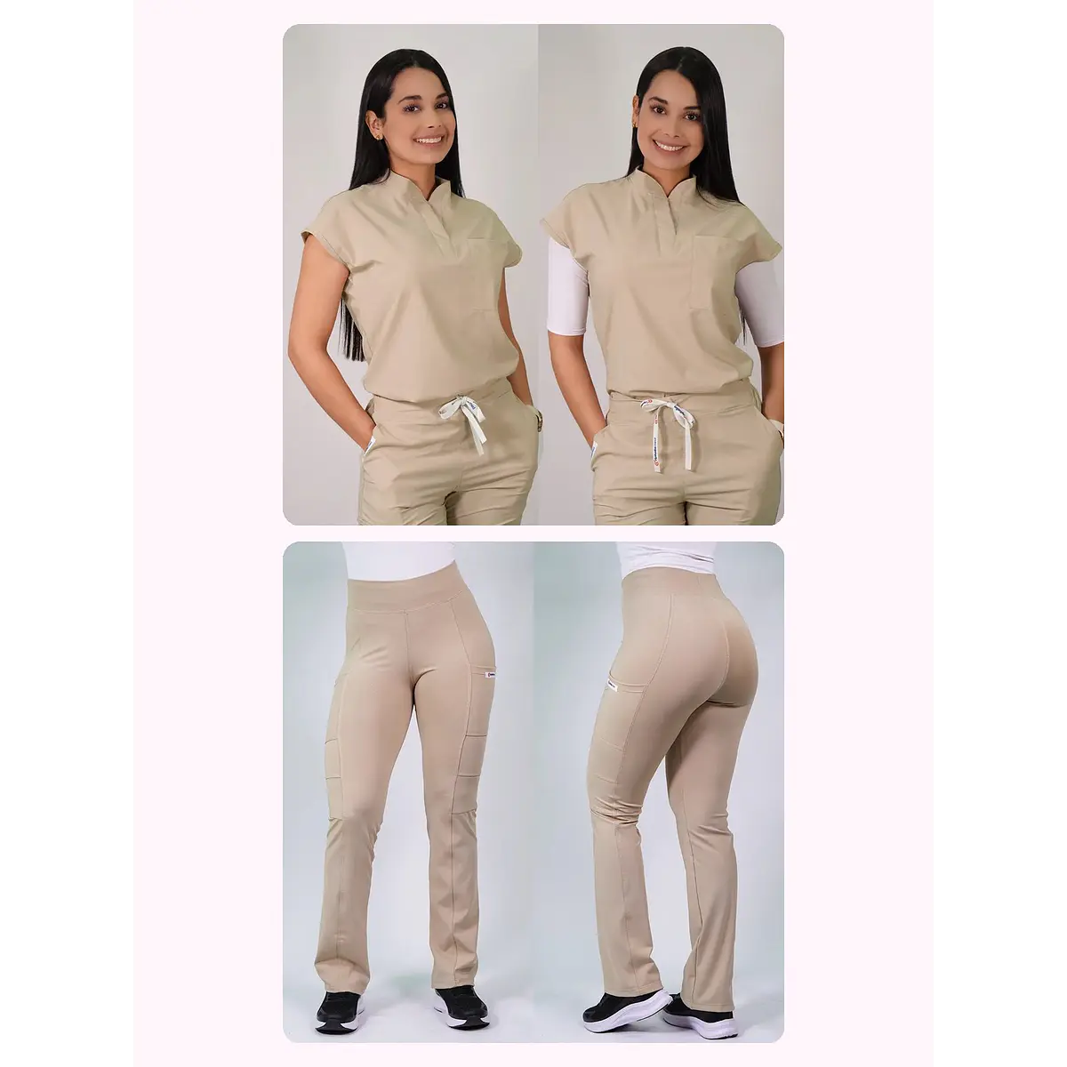 Dúo Clínico Delantal Amapola + Pantalón Flexxy Beige — libreta de bolsillo para estudiantes de enfermería | Enfermera Rosada (1)