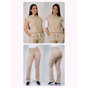 Dúo Clínico Delantal Amapola + Pantalón Flexxy Beige — libreta de bolsillo para estudiantes de enfermería | Enfermera Rosada