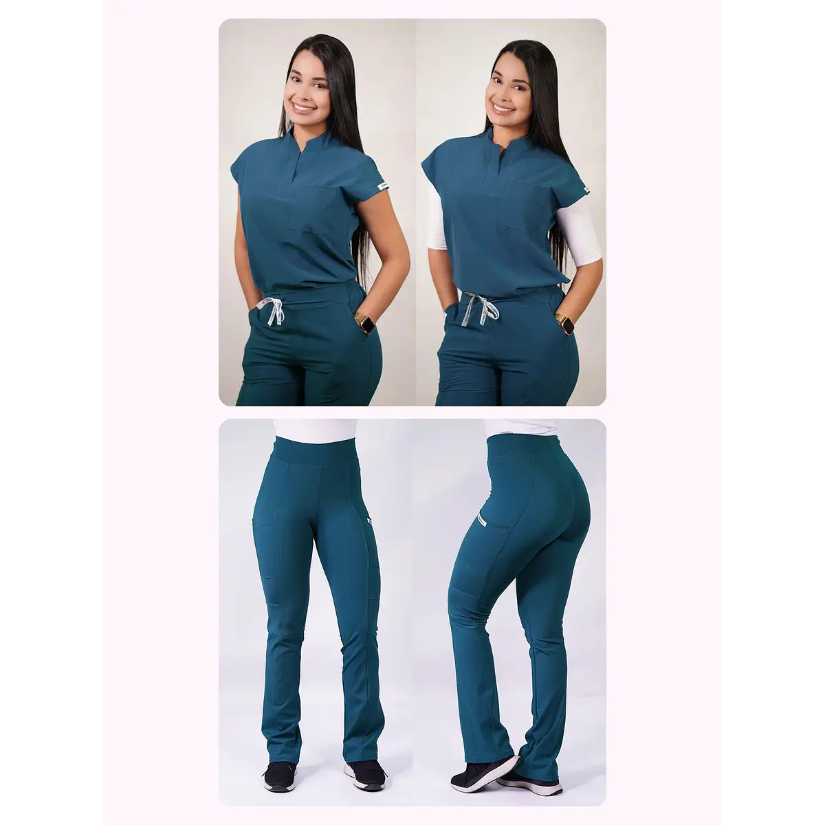 Dúo Clínico Delantal Amapola + Pantalón Flexxy Verde Petróleo — libreta de bolsillo para estudiantes de enfermería | Enfermera Rosada (1)