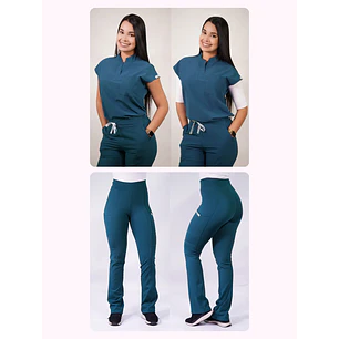 Dúo Clínico Delantal Amapola + Pantalón Flexxy Verde Petróleo — libreta de bolsillo para estudiantes de enfermería | Enfermera Rosada
