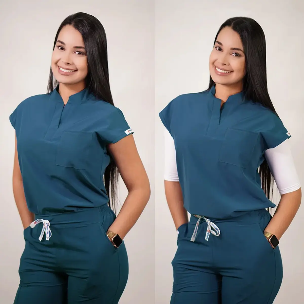 Dúo Clínico Delantal Amapola + Pantalón Flexxy Verde Petróleo — libreta de bolsillo para estudiantes de enfermería | Enfermera Rosada (2)
