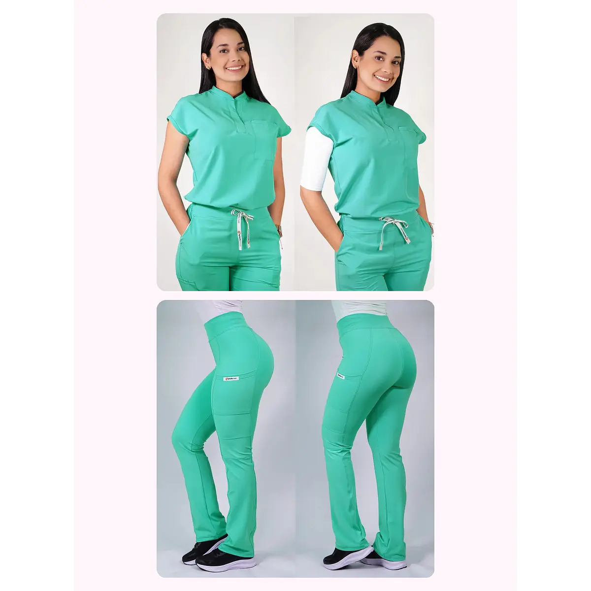 Dúo Clínico Delantal Amapola + Pantalón Flexxy Verde Pastel — libreta de bolsillo para estudiantes de enfermería | Enfermera Rosada (1)