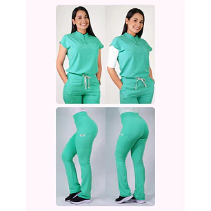 Dúo Clínico Delantal Amapola + Pantalón Flexxy Verde Pastel — libreta de bolsillo para estudiantes de enfermería | Enfermera Rosada