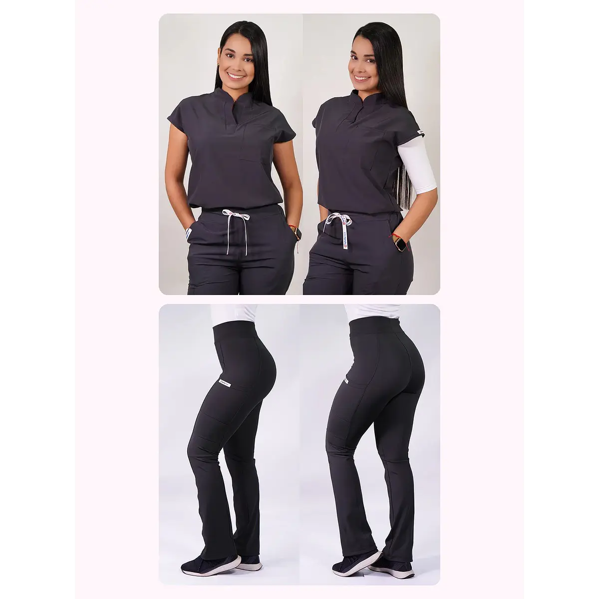 Dúo Clínico Delantal Amapola + Pantalón Flexxy Gris — libreta de bolsillo para estudiantes de enfermería | Enfermera Rosada (1)