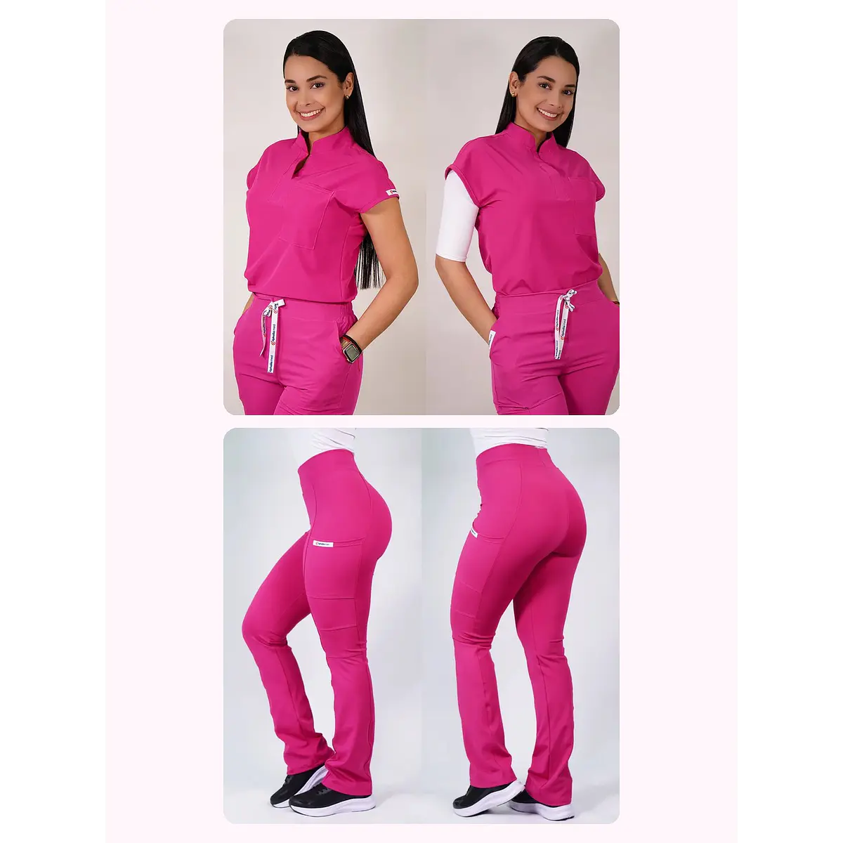 Dúo Clínico Delantal Amapola + Pantalón Flexxy Fucsia — libreta de bolsillo para estudiantes de enfermería | Enfermera Rosada (1)