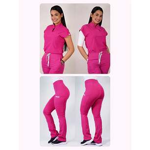 Dúo Clínico Delantal Amapola + Pantalón Flexxy Fucsia — libreta de bolsillo para estudiantes de enfermería | Enfermera Rosada