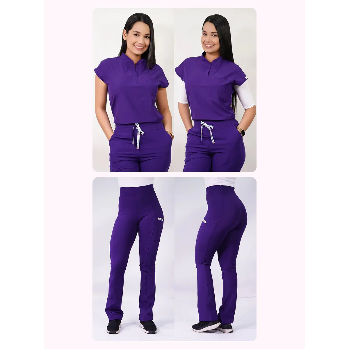Dúo Clínico Delantal Amapola + Pantalón Flexxy Morado — libreta de bolsillo para estudiantes de enfermería | Enfermera Rosada (1)