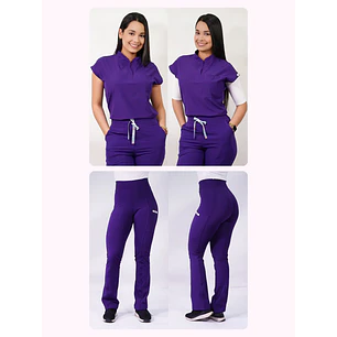 Dúo Clínico Delantal Amapola + Pantalón Flexxy Morado — libreta de bolsillo para estudiantes de enfermería | Enfermera Rosada