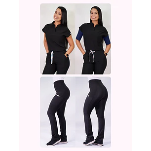 Dúo Clínico Delantal Amapola + Pantalón Flexxy Negro — libreta de bolsillo para estudiantes de enfermería | Enfermera Rosada