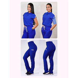 Dúo Clínico Delantal Amapola + Pantalón Flexxy Azul Rey — libreta de bolsillo para estudiantes de enfermería | Enfermera Rosada