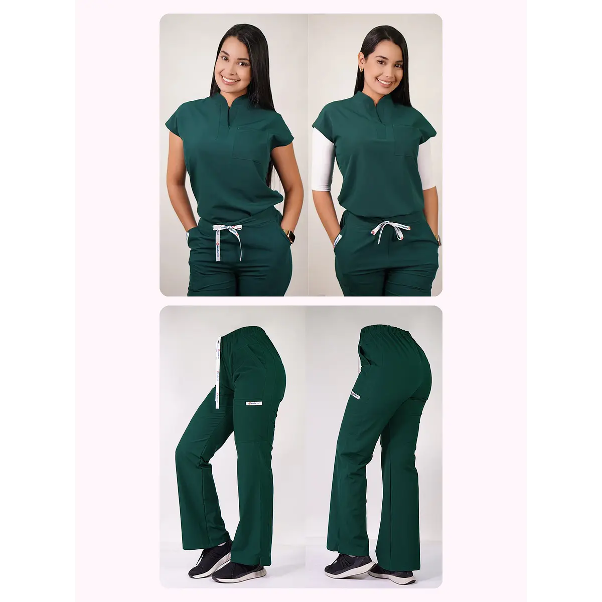 Dúo Clínico Delantal Amapola + Pantalón Roma Verde Botella — libreta de bolsillo para estudiantes de enfermería | Enfermera Rosada (1)