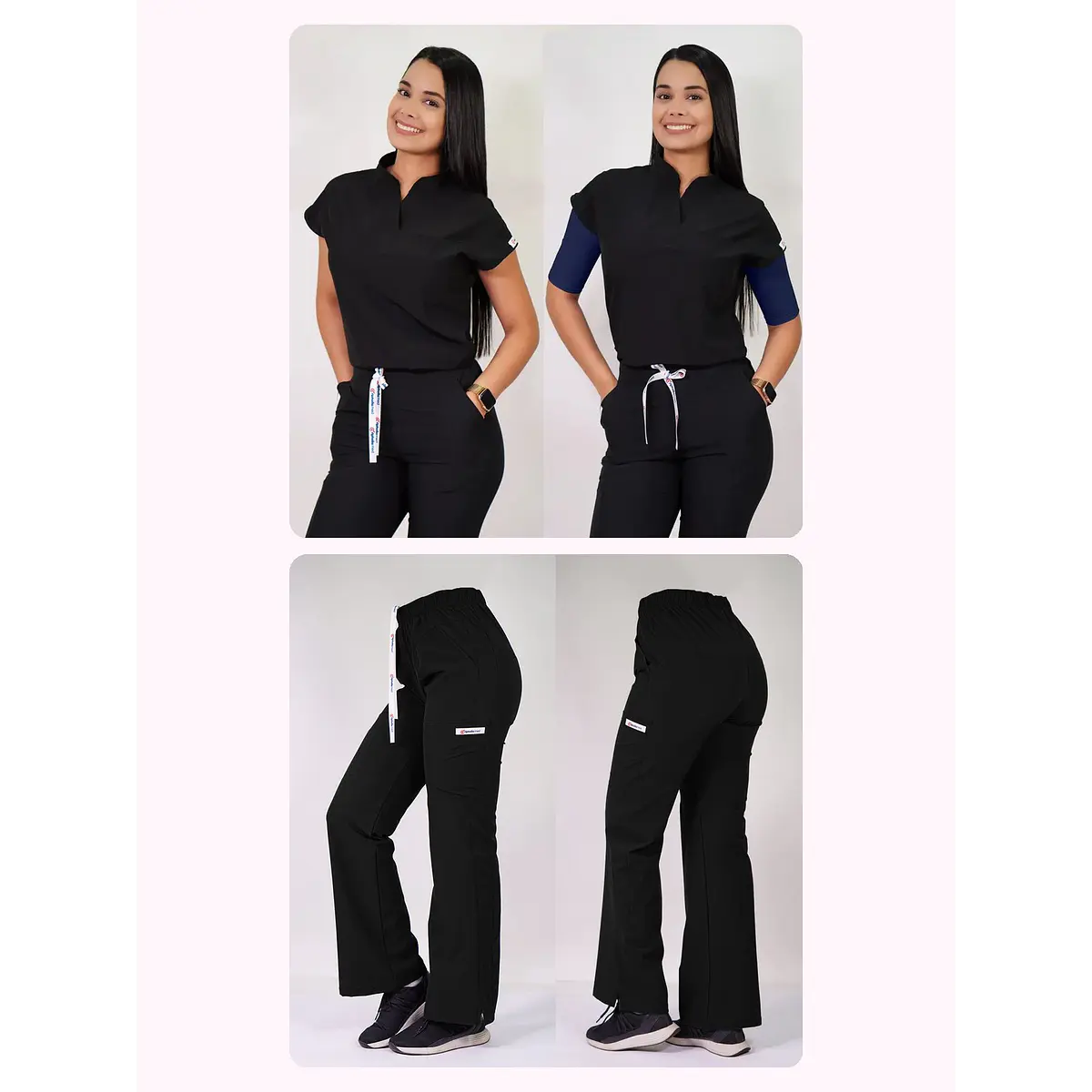 Dúo Clínico Delantal Amapola + Pantalón Roma Negro — libreta de bolsillo para estudiantes de enfermería | Enfermera Rosada (1)