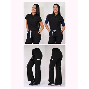 Dúo Clínico Delantal Amapola + Pantalón Roma Negro — libreta de bolsillo para estudiantes de enfermería | Enfermera Rosada