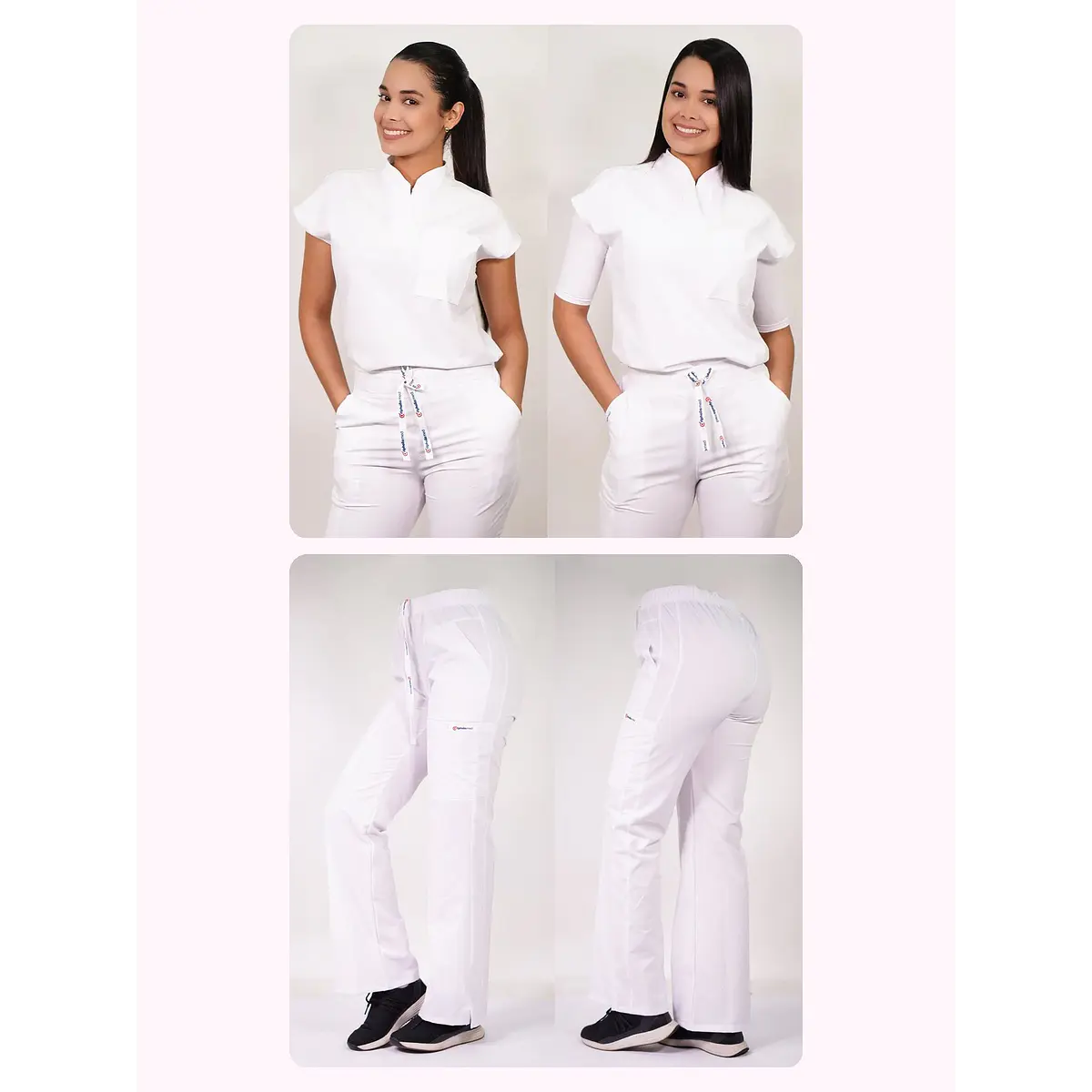 Dúo Clínico Delantal Amapola + Pantalón Roma Blanco — libreta de bolsillo para estudiantes de enfermería | Enfermera Rosada (1)