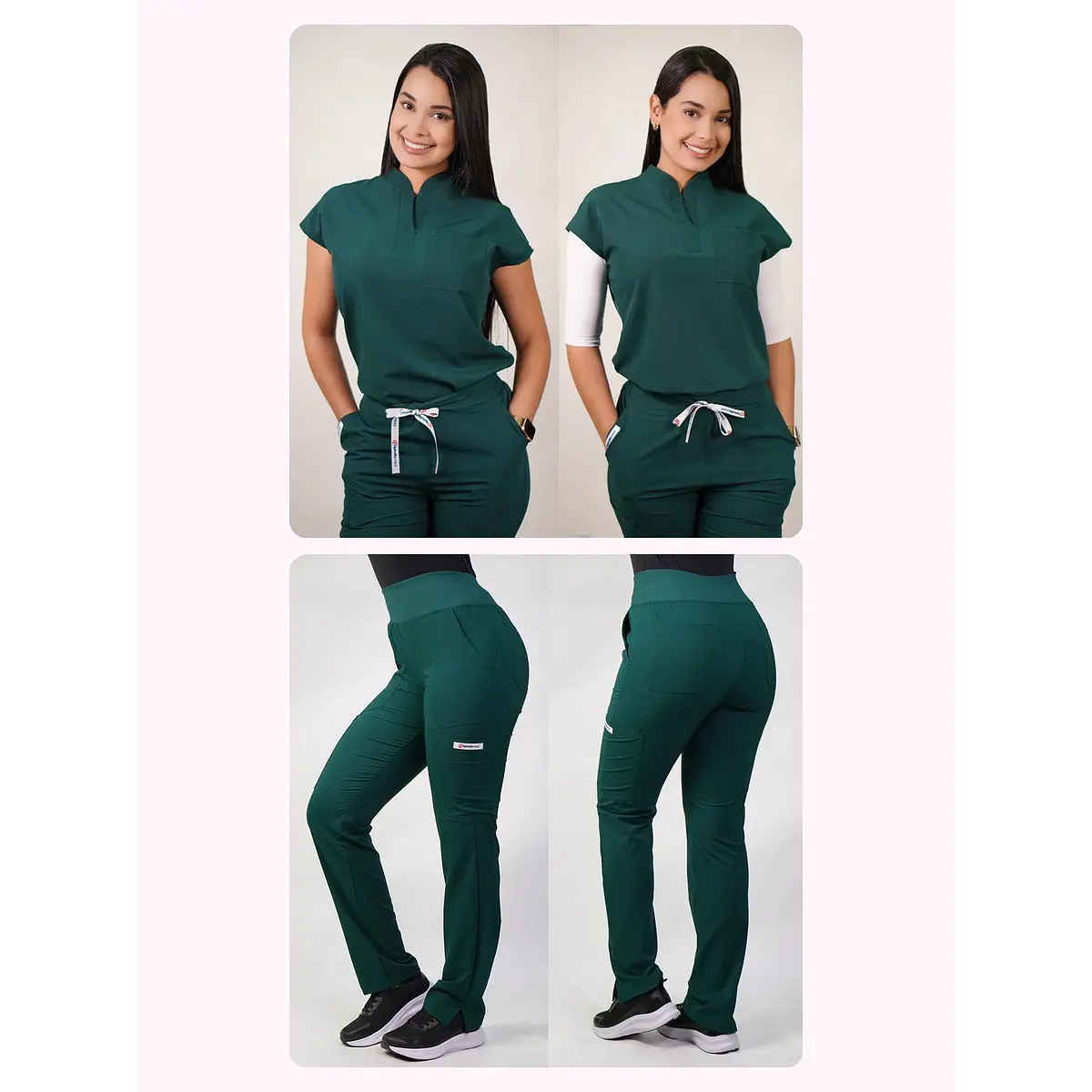Dúo Clínico Delantal Amapola + Pantalón PM Verde Botella — libreta de bolsillo para estudiantes de enfermería | Enfermera Rosada (1)