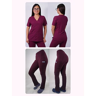 Dúo Clínico Delantal Cuello V + Pantalón Spandex Burdeo — libreta de bolsillo para estudiantes de enfermería | Enfermera Rosada