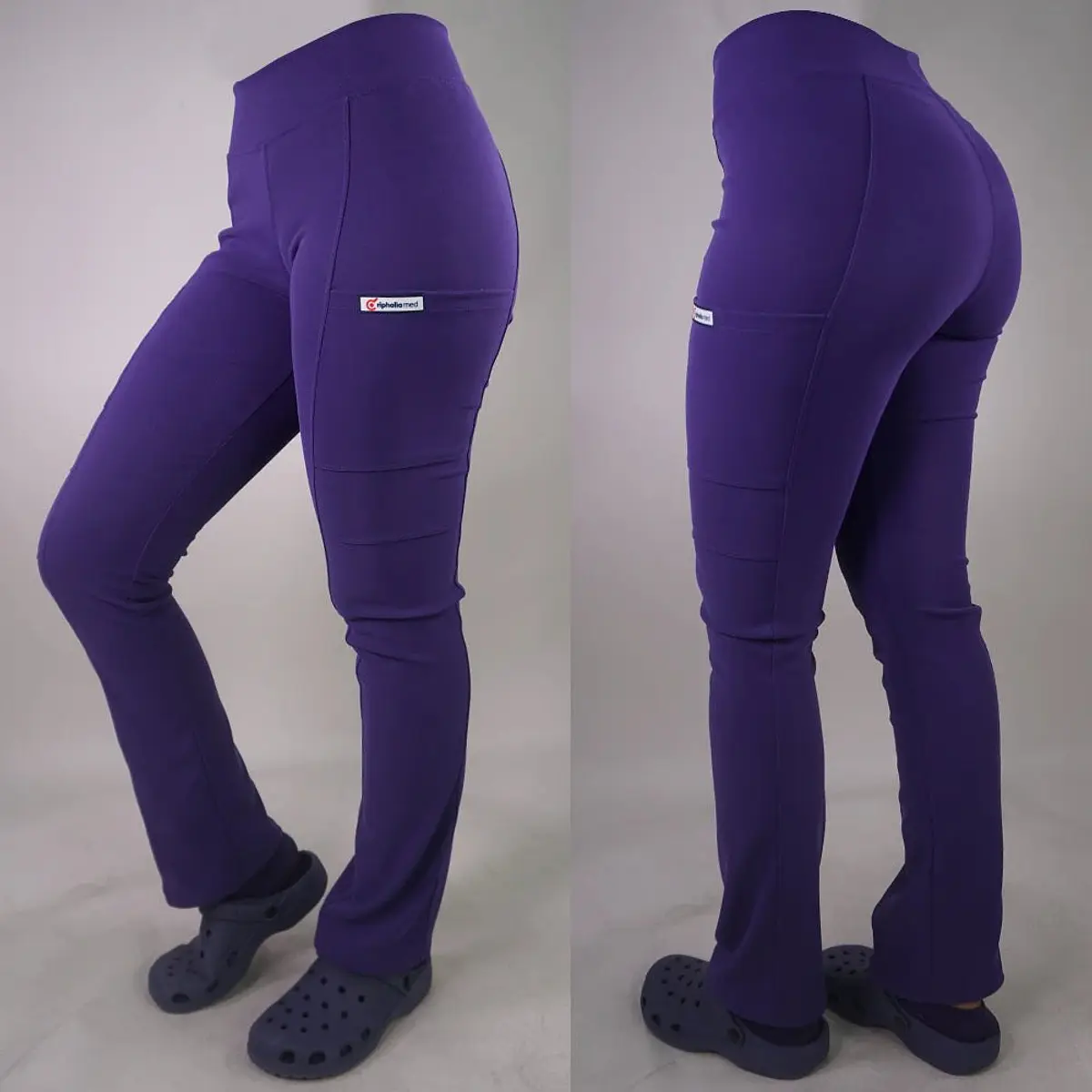 Dúo Clínico Delantal Cuello V + Pantalón Spandex Morado — libreta de bolsillo para estudiantes de enfermería | Enfermera Rosada (3)