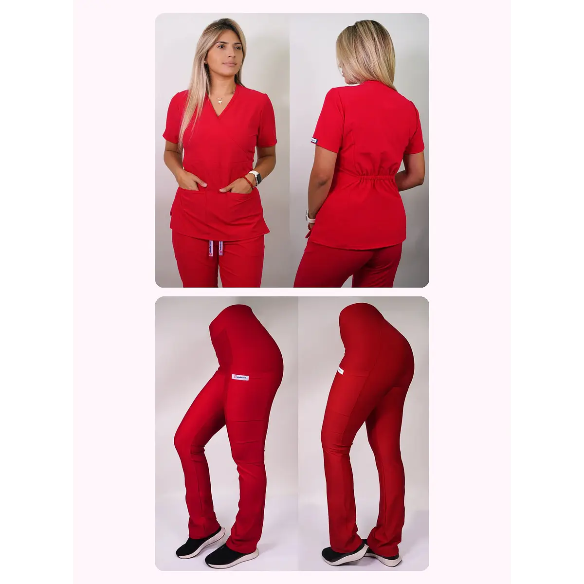 Dúo Clínico Delantal Cuello V + Pantalón Spandex Rojo — libreta de bolsillo para estudiantes de enfermería | Enfermera Rosada (1)