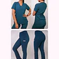 Dúo Clínico Delantal Cuello V + Pantalón Spandex Verde Petróleo - Miniatura 1