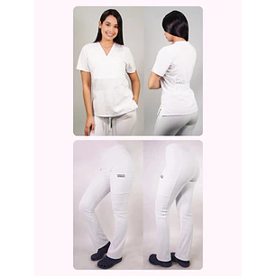 Dúo Clínico Delantal Cuello V + Pantalón Spandex Blanco — libreta de bolsillo para estudiantes de enfermería | Enfermera Rosada