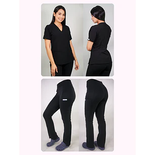 Dúo Clínico Delantal Cuello V + Pantalón Spandex Negro — libreta de bolsillo para estudiantes de enfermería | Enfermera Rosada