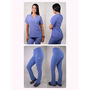 Dúo Clínico Delantal Cuello V + Pantalón Spandex Celeste — libreta de bolsillo para estudiantes de enfermería | Enfermera Rosada