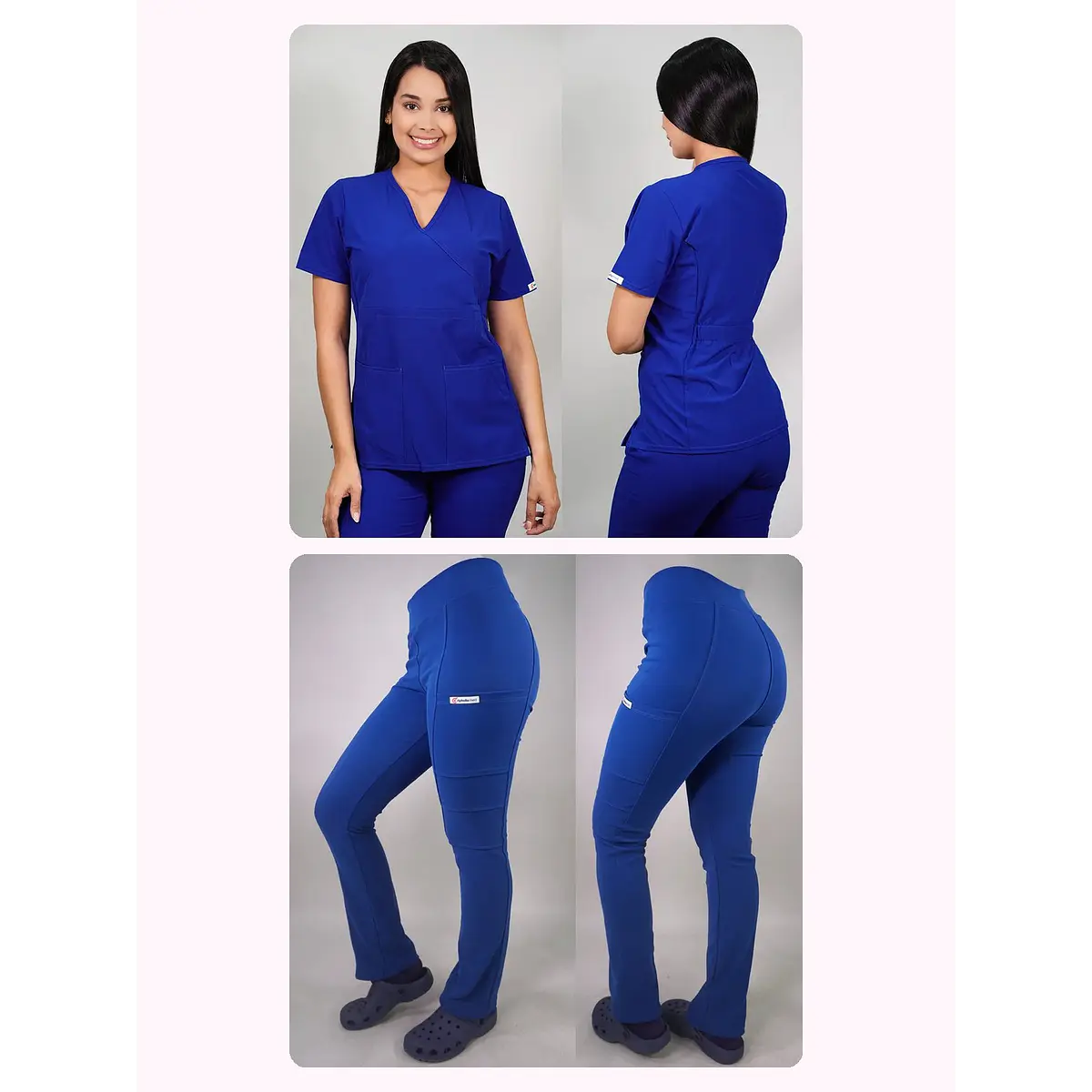 Dúo Clínico Delantal Cuello V + Pantalón Spandex Azul Rey — libreta de bolsillo para estudiantes de enfermería | Enfermera Rosada (1)