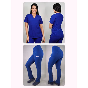 Dúo Clínico Delantal Cuello V + Pantalón Spandex Azul Rey — libreta de bolsillo para estudiantes de enfermería | Enfermera Rosada