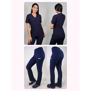 Dúo Clínico Delantal Cuello V + Pantalón Spandex Azul Marino — libreta de bolsillo para estudiantes de enfermería | Enfermera Rosada