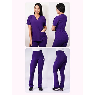 Dúo Clínico Delantal Cuello V + Pantalón Flexxy Morado — libreta de bolsillo para estudiantes de enfermería | Enfermera Rosada