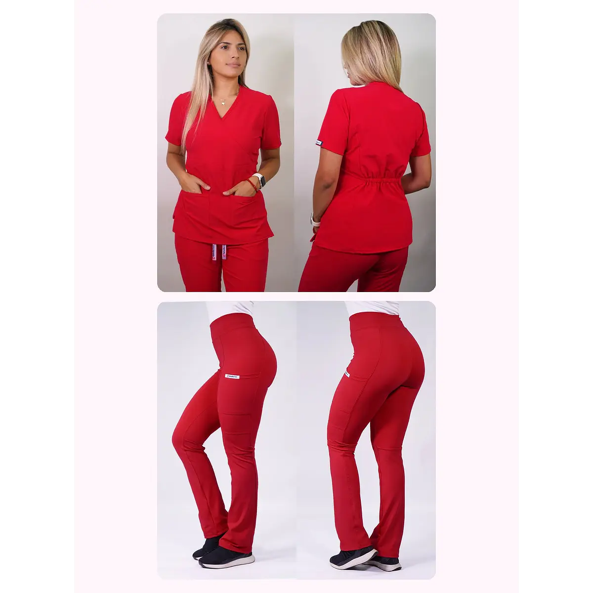 Dúo Clínico Delantal Cuello V + Pantalón Flexxy Rojo — libreta de bolsillo para estudiantes de enfermería | Enfermera Rosada (1)