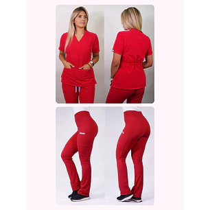 Dúo Clínico Delantal Cuello V + Pantalón Flexxy Rojo — libreta de bolsillo para estudiantes de enfermería | Enfermera Rosada