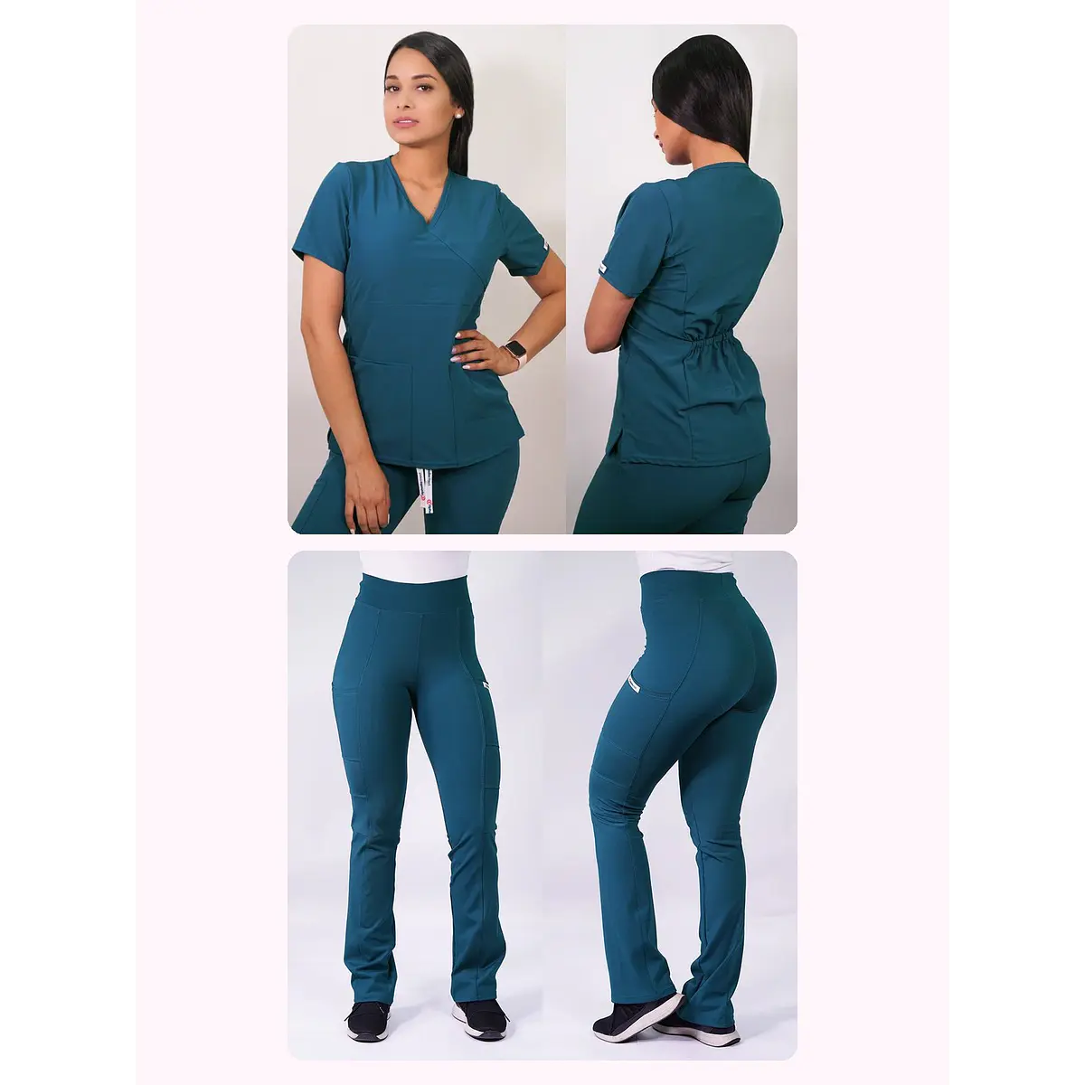 Dúo Clínico Delantal Cuello V + Pantalón Flexxy Verde Petróleo — libreta de bolsillo para estudiantes de enfermería | Enfermera Rosada (1)