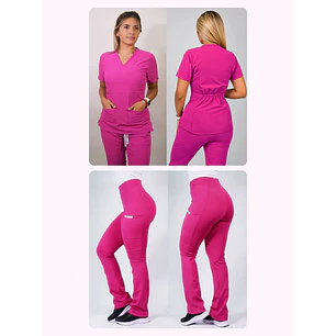 Dúo Clínico Delantal Cuello V + Pantalón Flexxy Fucsia — libreta de bolsillo para estudiantes de enfermería | Enfermera Rosada