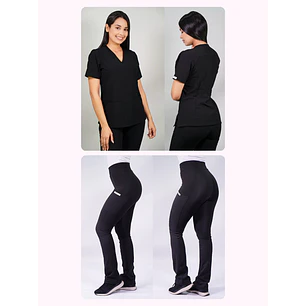 Dúo Clínico Delantal Cuello V + Pantalón Flexxy Negro — libreta de bolsillo para estudiantes de enfermería | Enfermera Rosada