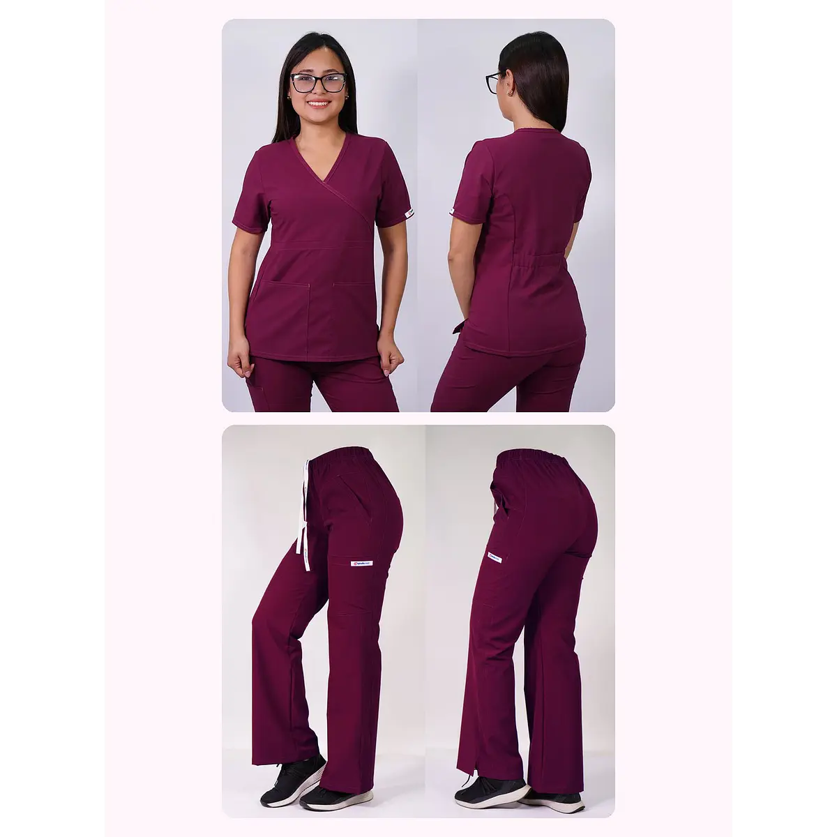 Dúo Clínico Delantal Cuello V + Pantalón Roma Burdeo — libreta de bolsillo para estudiantes de enfermería | Enfermera Rosada (1)