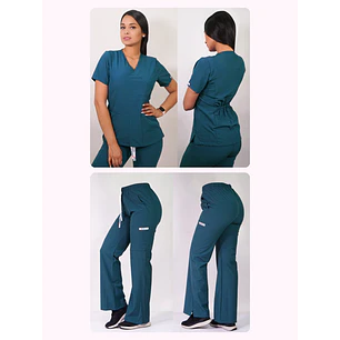 Dúo Clínico Delantal Cuello V + Pantalón Roma Verde Petróleo — libreta de bolsillo para estudiantes de enfermería | Enfermera Rosada